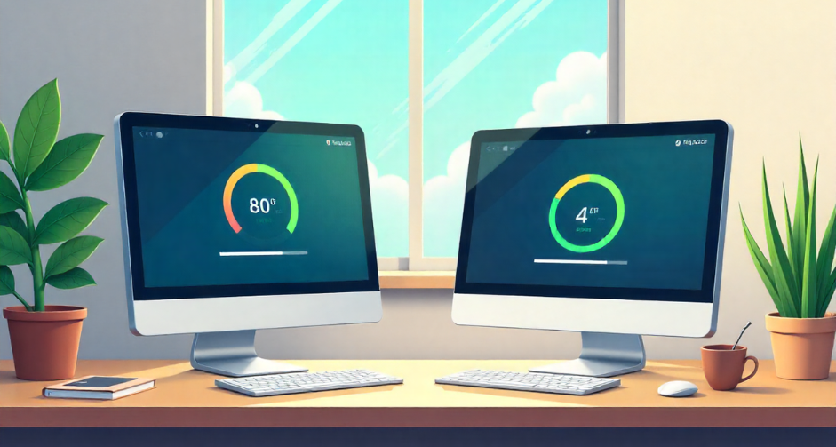 Graphic symbolizing slow vs. fast internet speed after clearing host cache in Chrome.